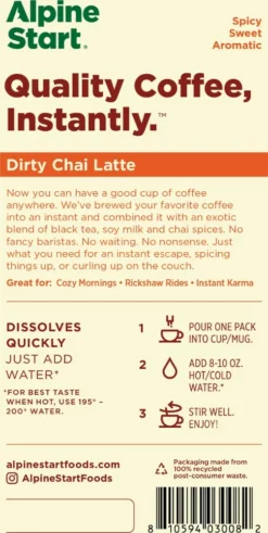 Alpine Start Dirty Chai Latte Instant Coffee - Package of 5 -Camp Kitchen Sales Store 0cad201b 76c0 4f5d 88ca f48adb8bf7ae