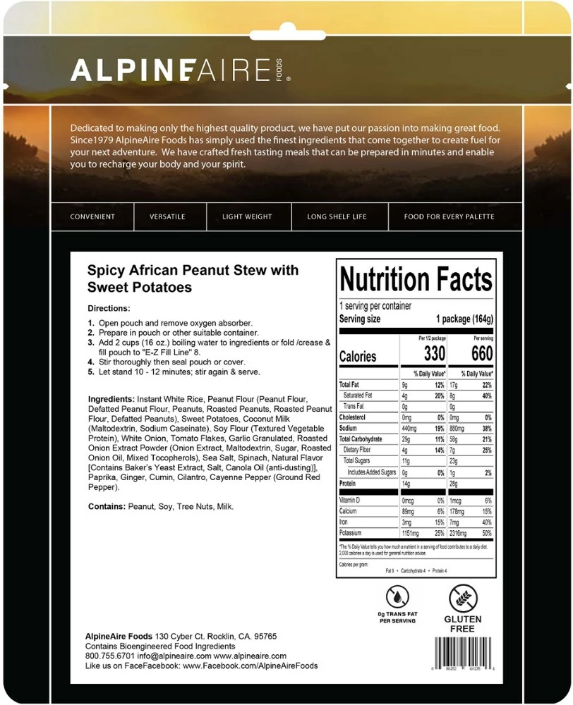 AlpineAire Foods Spicy African Peanut Stew - 1 Serving - None 4 AlpineAire Foods Spicy African Peanut Stew - 1 Serving - None - Image 2