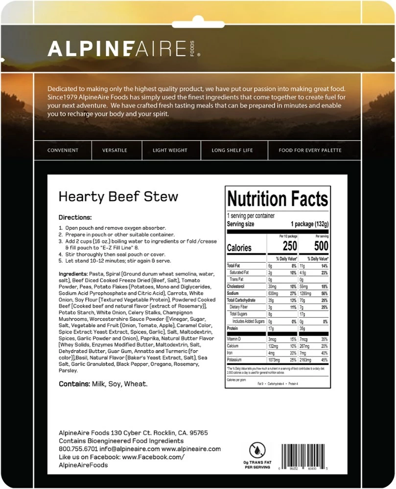 AlpineAire Foods Hearty Beef Stew - 1 Serving - None 5 AlpineAire Foods Hearty Beef Stew - 1 Serving - None - Image 3