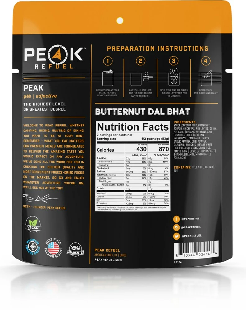 PEAK REFUEL Butternut Dal Bhat - 2 Servings 4 PEAK REFUEL Butternut Dal Bhat - 2 Servings - Image 2