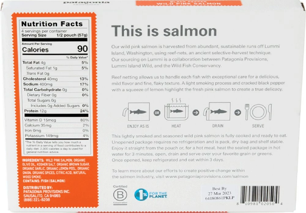 Patagonia Provisions Wild Pink Salmon - Package of 2 4 Patagonia Provisions Wild Pink Salmon - Package of 2 - Image 2