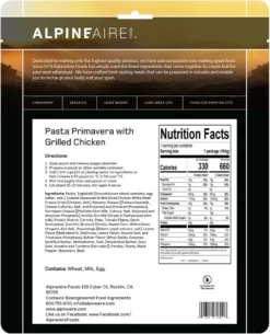 AlpineAire Foods Pasta Primavera with Grilled Chicken - 1 Serving - None -Camp Kitchen Sales Store 7a88dc24 4076 4a8e 97ea c3d425b96fa6