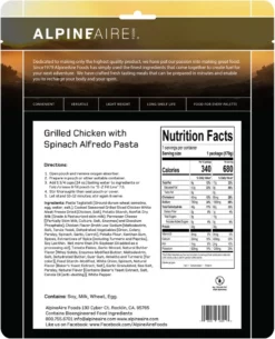 AlpineAire Foods Grilled Chicken with Spinach Alfredo Pasta - 1 Serving 7 AlpineAire Foods Grilled Chicken with Spinach Alfredo Pasta - 1 Serving -Camp Kitchen Sales Store 94f55deb 9f69 45a5 a663 1cf780da4764