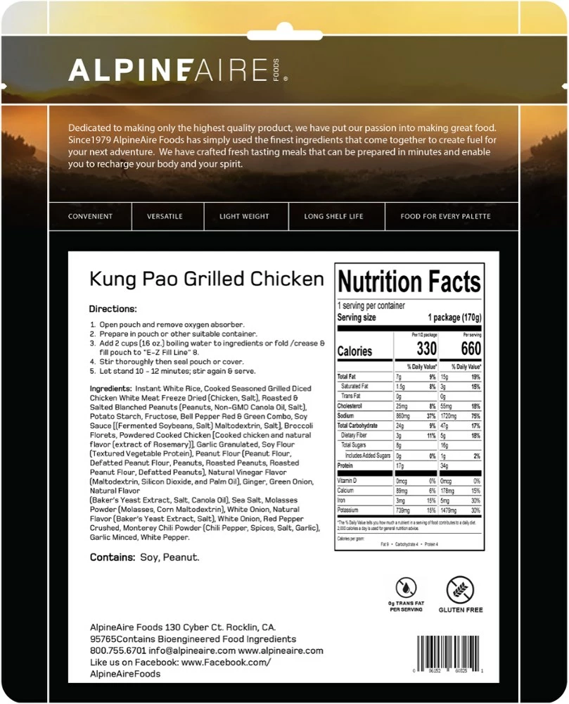 AlpineAire Foods Kung Pao Grilled Chicken - 1 Serving - None 5 AlpineAire Foods Kung Pao Grilled Chicken - 1 Serving - None - Image 3