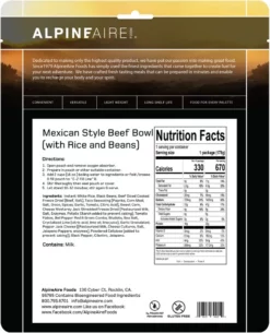 AlpineAire Foods Mexican-Style Beef Bowl - 1 Serving - None -Camp Kitchen Sales Store b2241590 5078 46a7 a4e7 2a8d6710c1d9