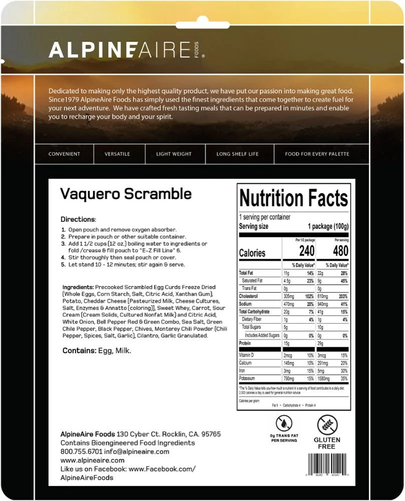 AlpineAire Foods Vaquero Scramble - 1 Serving - None 4 AlpineAire Foods Vaquero Scramble - 1 Serving - None - Image 2