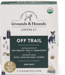 Grounds & Hounds Coffee Co. Off Trail Single-Serve Steeping Coffee Pouches - Package of 10 - Dark Roast