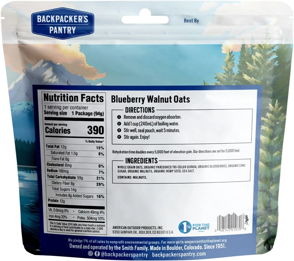 Backpacker's Pantry Hot Blueberry, Walnut, Oats & Quinoa Cereal - 1 Serving 4 Backpacker's Pantry Hot Blueberry, Walnut, Oats & Quinoa Cereal - 1 Serving - Image 2