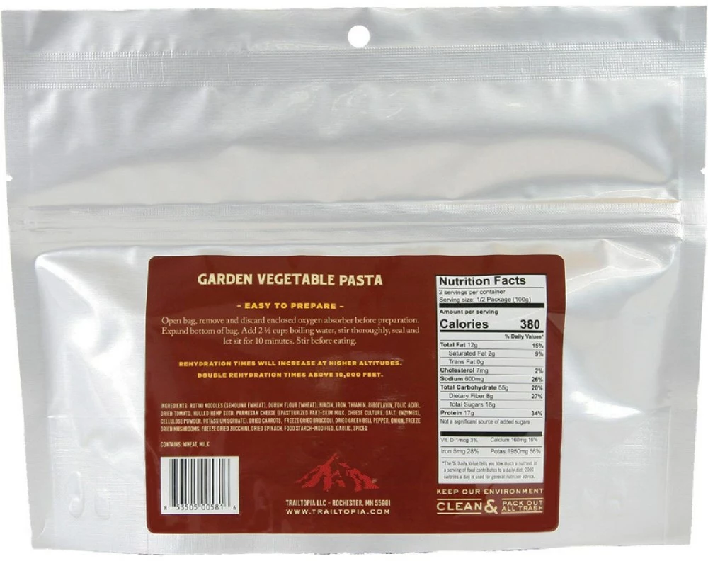 Trailtopia Garden Vegetable Pasta - 2 Servings - None 4 Trailtopia Garden Vegetable Pasta - 2 Servings - None - Image 2